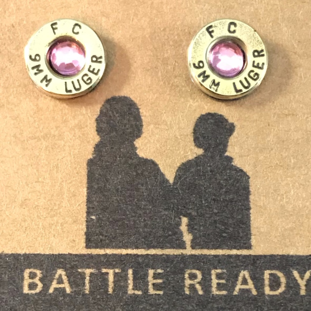 9mm Bullet Earrings W/ Swavorski Pink Crystal